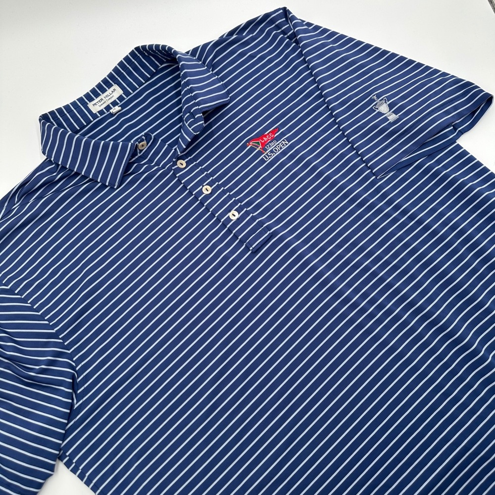 Peter Millar Polo Mens XL Blue Excellent 123rd U.S. Open LACC Golf Striped Shirt